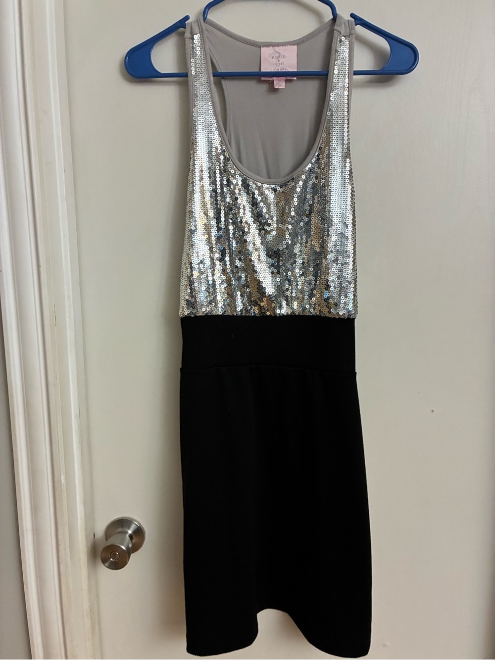 Romeo & Juliet Couture Silver Sequin Top Black Mini Dress